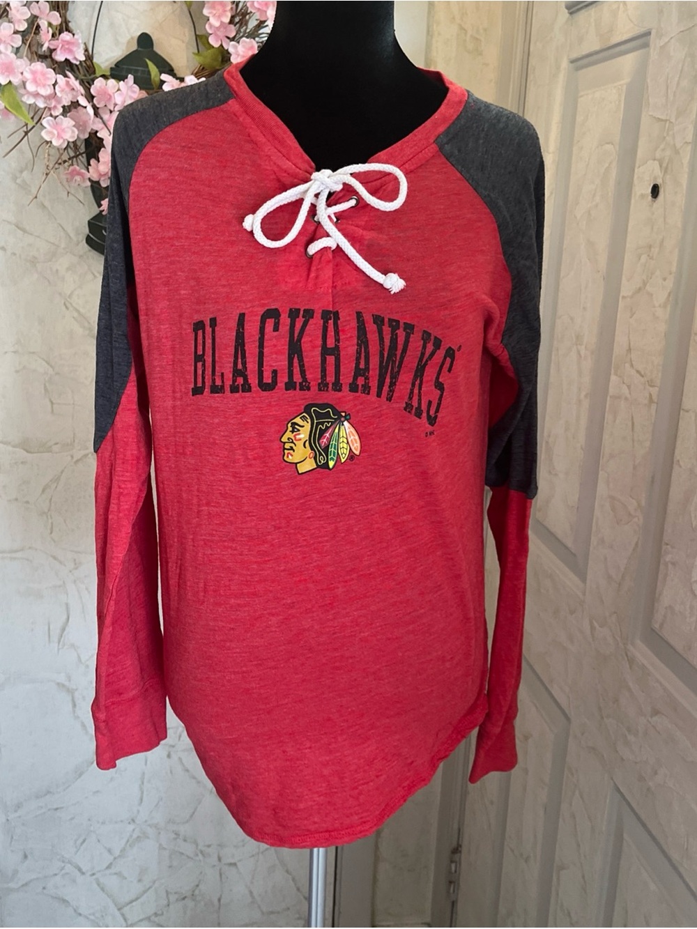 NHL Red Pullover with White Lace Drawcord
